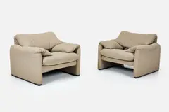 'Maralunga' Lounge Chairs (2) by Vico Magistretti, 1970s, Fabric, sold Apr 2025