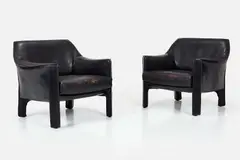 'Cab' Lounge Chairs (2) by Mario Bellini, ca. 1976, Leather over enameled steel, sold Apr 2025