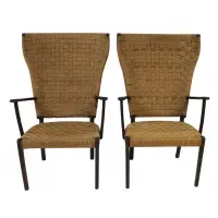 Fritz Hansen, Pair of Midcentury High Back Chairs, 1945, Fritz Hansen stained birch and jute Danish high back chairs