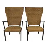 Fritz Hansen, Pair of Midcentury High Back Chairs, 1945, Fritz Hansen stained birch and jute Danish high back chairs