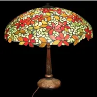 Handel, Bronze & Leaded Glass Table Lamp, Large and great shade with bronze signed on shade and base