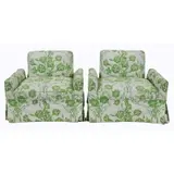 James Mont, Midcentury Pair of Upholstered Chairs, Great and original pair with ebonized wood bases