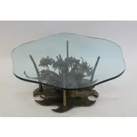 Signed & Dated 72 Floral by Silas Seandel, A beautiful original table with shaped glass and scalloped base, sold Jul 2022