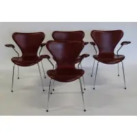 Fritz Hansen, Set of 4 Leather & Chrome Chairs, Great looking set with nice patina on leather
