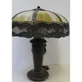 Signed Leaded Glass Table Lamp by Handel, Nice original shade a top a bronze base, sold May 2016