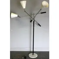 Gino Sarfatti, for Arteluce Trienalle Floor Lamp, Midcentury with 3 adjustable arms and conical white enameled shades