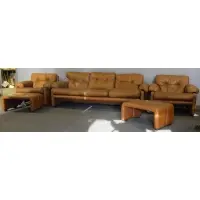 Tobia Scarpa, for B&B Italian Sofa and Chairs, Includes a set of tan leather upholstered club chairs with ottomans