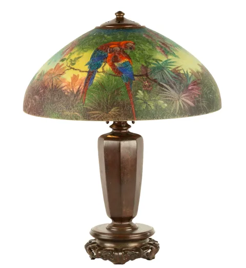 Handel, Reverse Painted Parrot Lamp