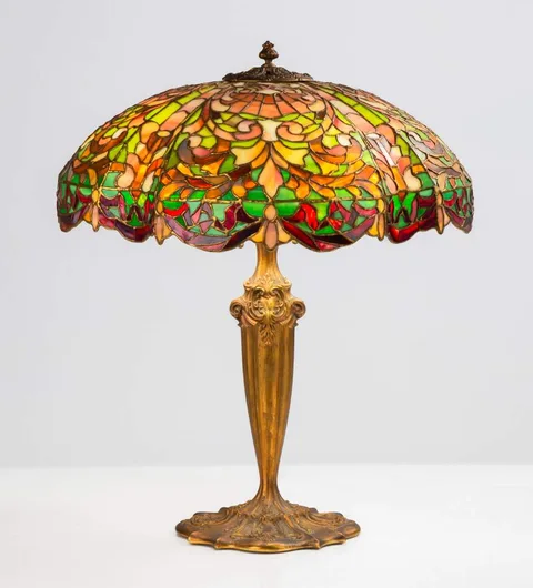 Duffner & Kimberly, Louis XV Lamp, 1906, Leaded glass and patinaed bronze