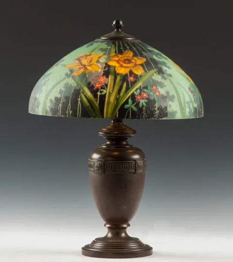 Reverse Painted Daffodil Lamp by Handel, sold Sep 2015