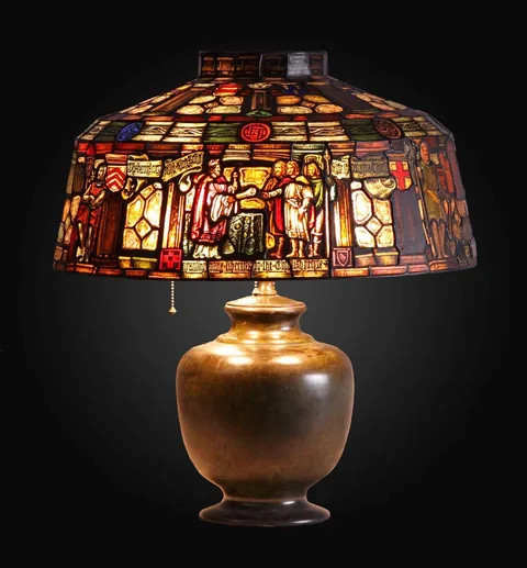 Duffner & Kimberly, Leaded & Stained Glass Lamp, depicting Magna Carta