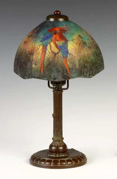 Handel, Reverse Painted Lamp - Jungle Birds