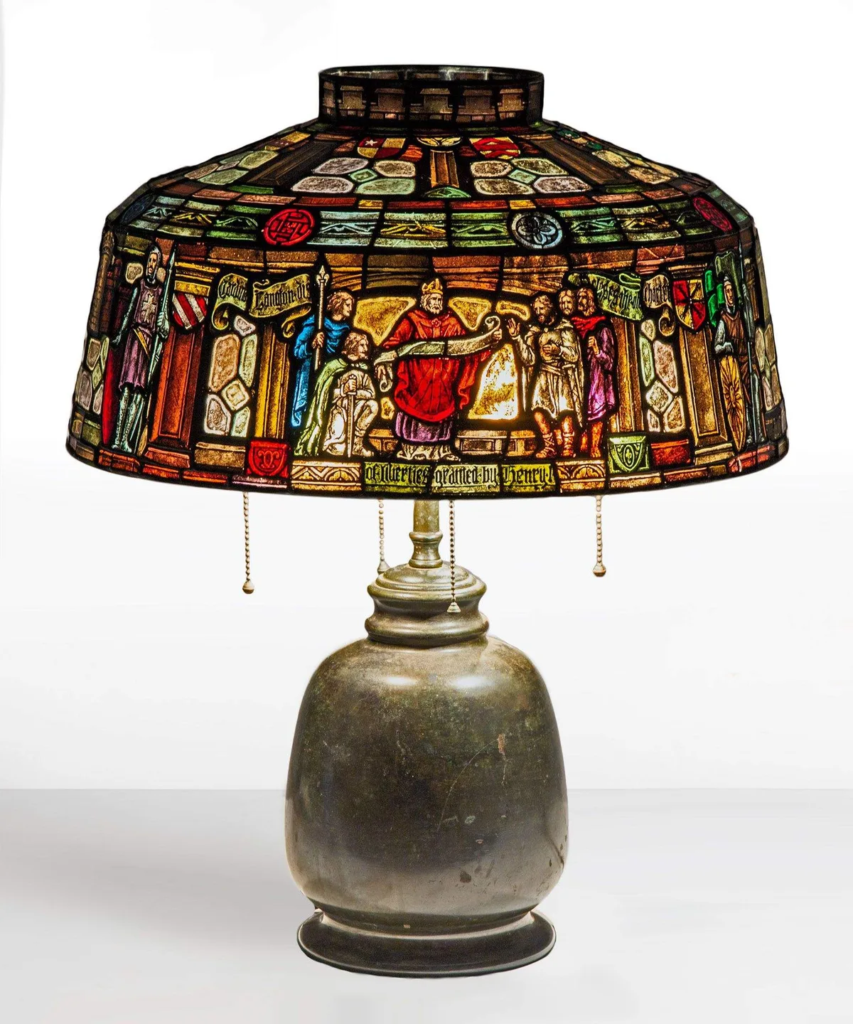 Duffner & Kimberly, Magna Carta Lamp, Leaded and hand painted glass