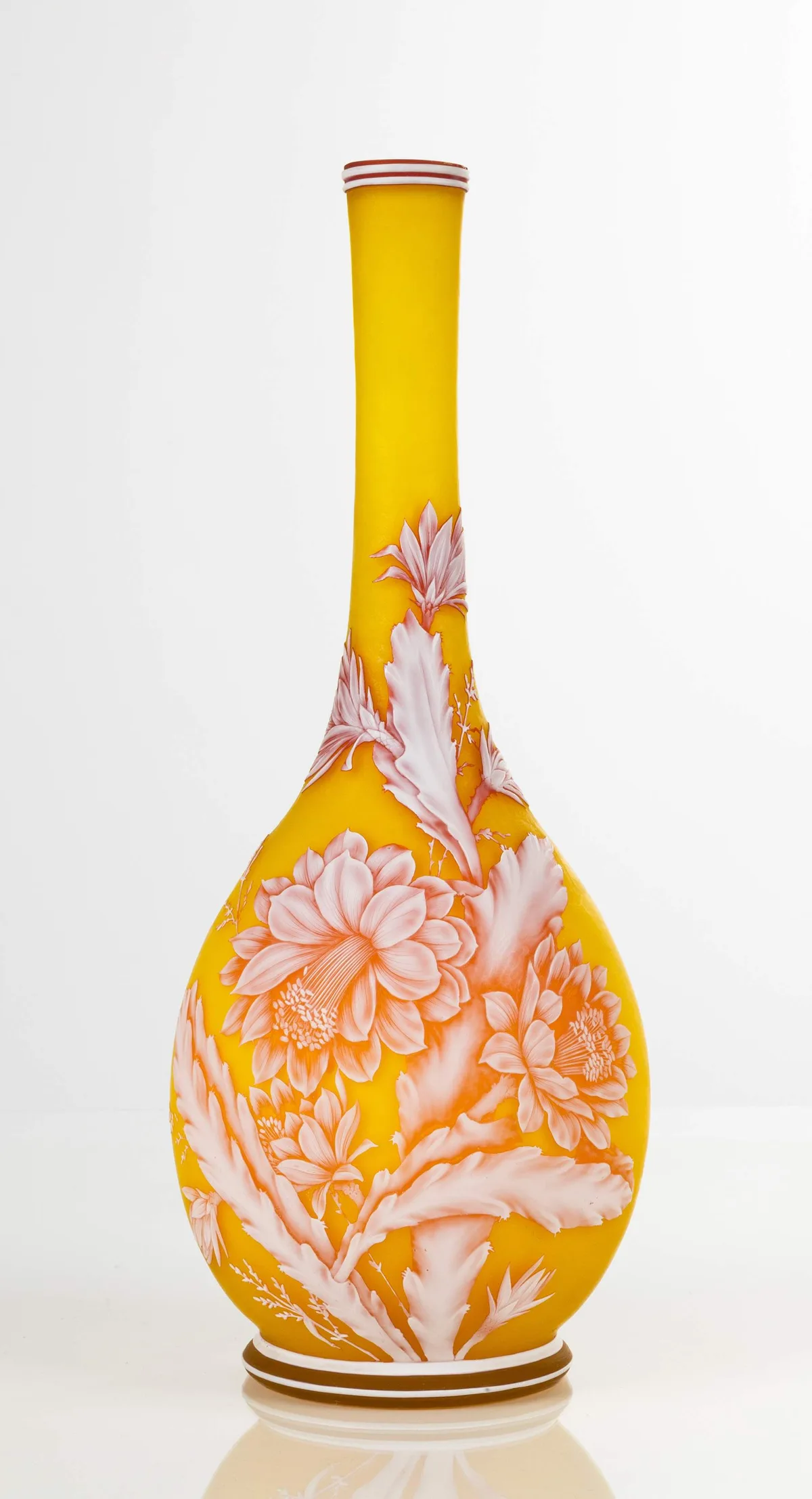 Thomas Webb, Cameo Glass Vase, circa 1880, Clear glass wall overlaid in opaque white