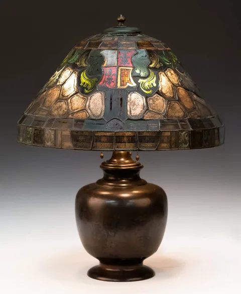 Leaded and Stained Glass Table Lamp by Duffner & Kimberly, sold Nov 2016