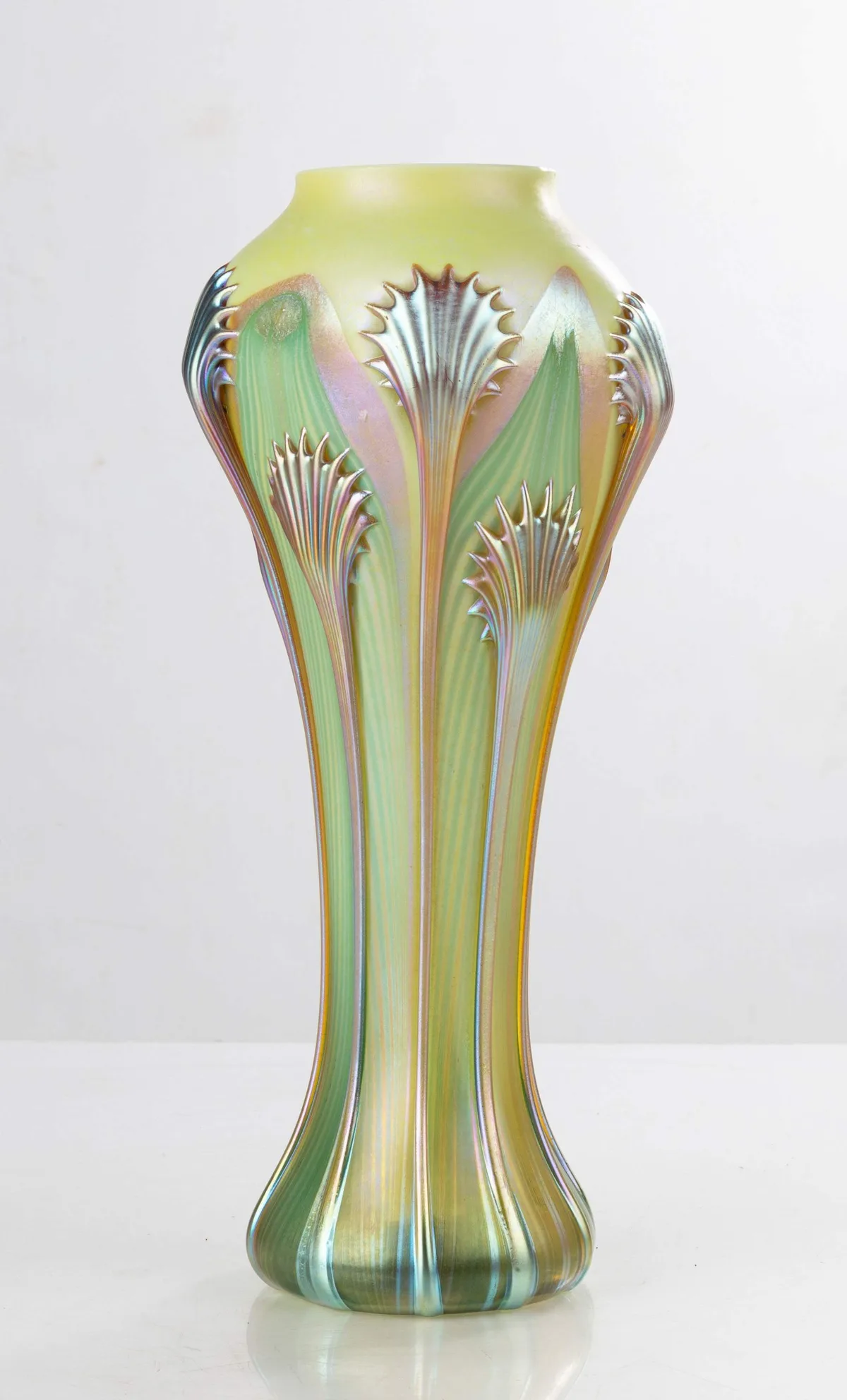 Pulled Feather Decorated Vase by Quezal, sold Mar 2025