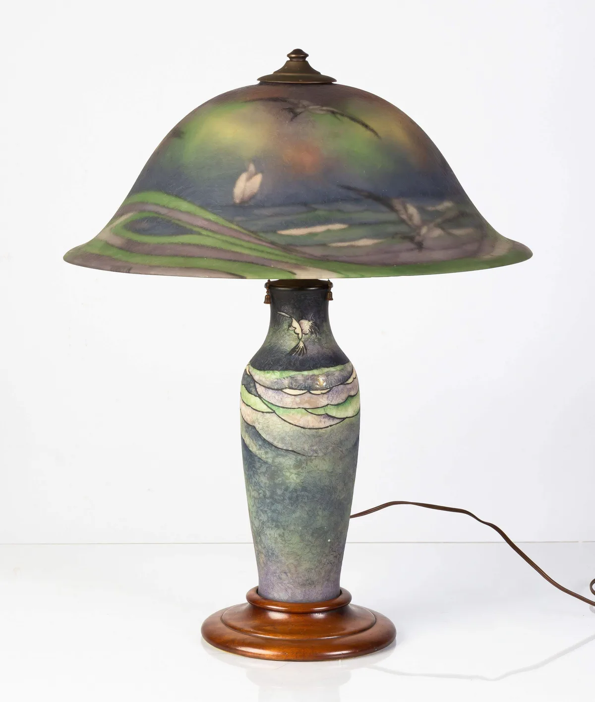 Reverse Painted Seascape Table Lamp by Pairpoint, sold May 2023