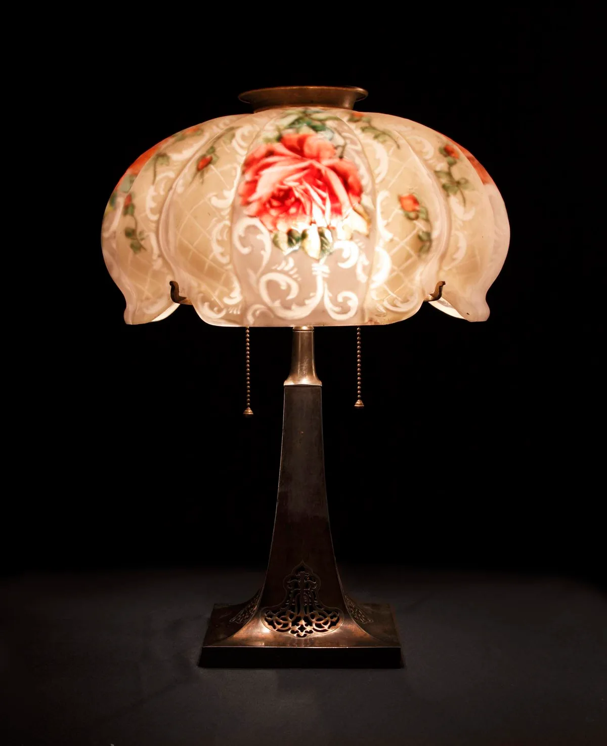 Reverse Painted Rose Lamp by Pairpoint, sold Mar 2009