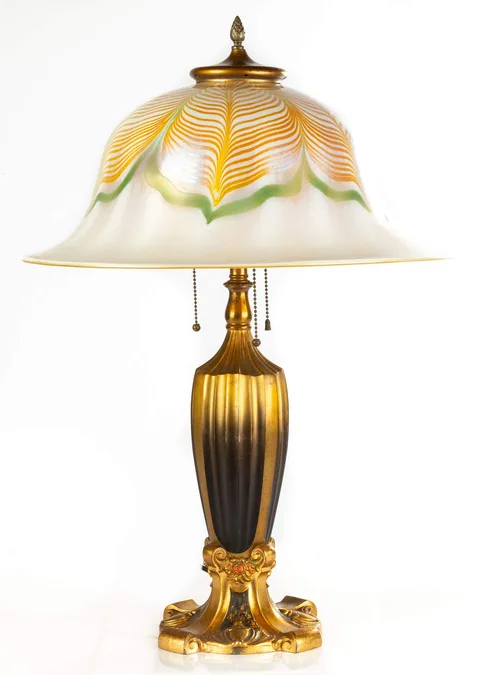 Pulled Feather Table Lamp by Quezal, sold Nov 2022