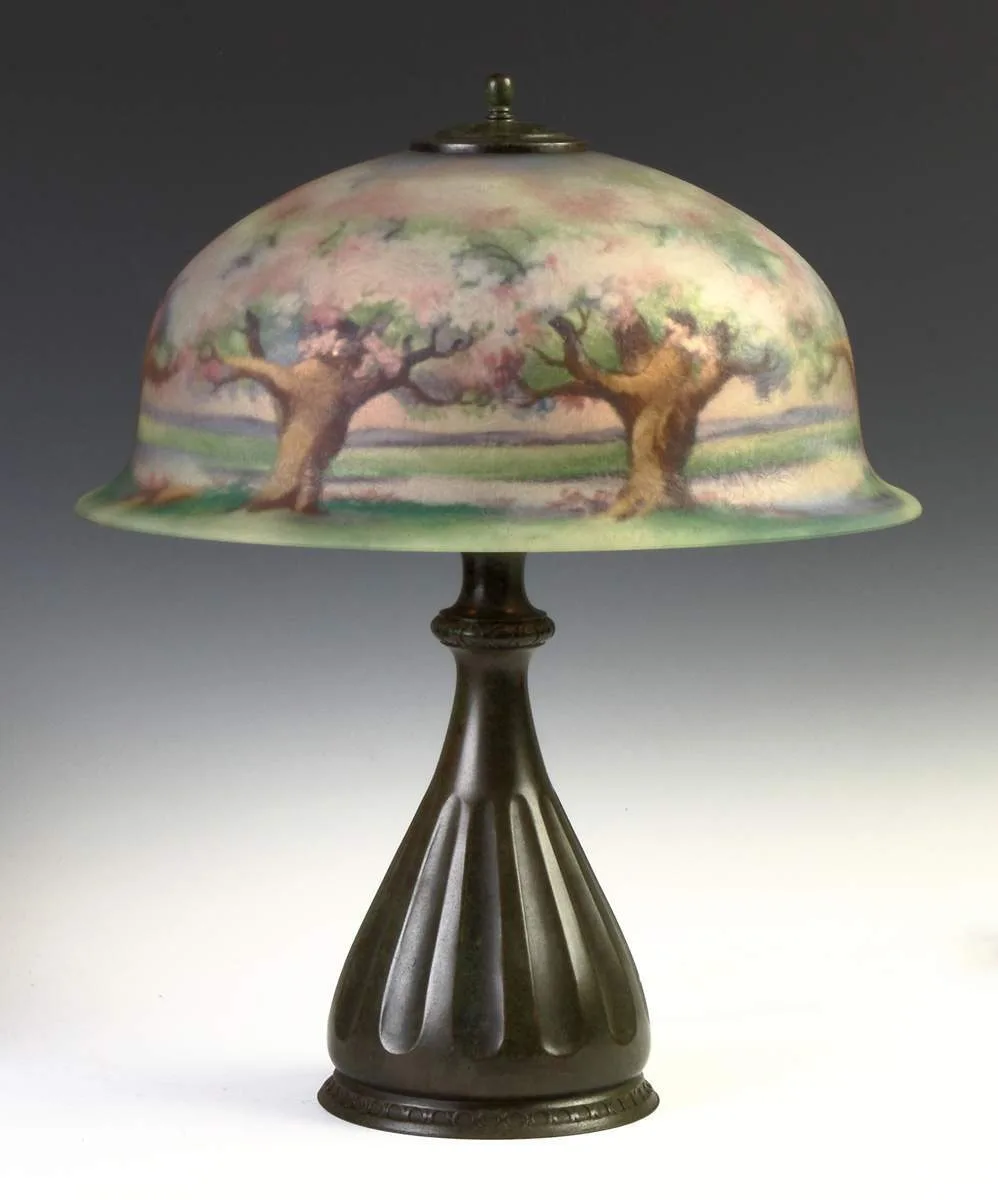 Pairpoint, Reverse Painted Table Lamp - Trees