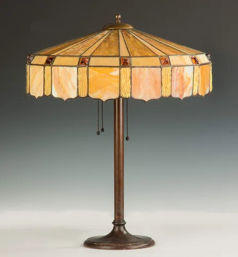 Leaded & Jeweled Arts & Crafts Table Lamp by Duffner & Kimberly, sold May 2016