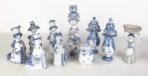 Earthenware Figures, Candlesticks and Creamers by Bjørn Wiinblad, sold Dec 2019