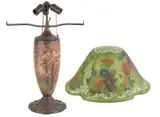 Pairpoint, Reverse Painted Shade on a Chipped Ice Art Glass Lamp Base