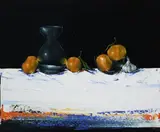 Rebekah Mooney, Still Life With Oranges, Garlic And Vase