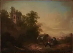 James Coy, A Ruined Landscape With Horse And Travellers