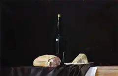 Ian McAllister, Still Life Of Bread, Cheese And A Wine Bottle
