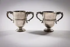 John Moore, A Pair Of 2 Irish Silver Two Handled Trophy Cups