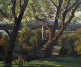Paul Nietsche, View Of A Church, Lake And Hills Through Trees