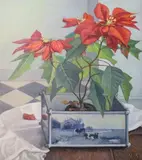 Hilda van Stockum, Poinsettia In Delft Cache-Pot