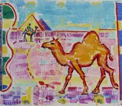 Michael Cullen, Desert-Scape With Pyramids And Camels