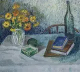 Hegner, Still Life With Flowers And Books