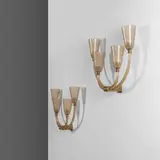Archimede Seguso, A pair of wall lamps, 1930s, Blown glass, brass