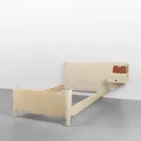 Gma, A bed, 1950s, Parchment-finished wood, maple wood, brass