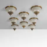 Luigi Caccia Dominioni, A set of eight 'Lsp 2' ceiling lamps, 1950s, Internally frosted glass, brass