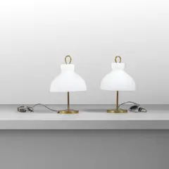 Ignazio Gardella, A pair of 'Arenzano' table lamps, 1956, Brass and frosted opaline glass