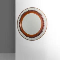 Fratelli Marelli, A wall mirror, 1950s, Shaped oak wood, mirrored crystal