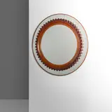 Fratelli Marelli, A wall mirror, 1950s, Shaped oak wood, mirrored crystal