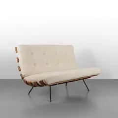 Carlo Hauner, A sofa, 1959, Rosewood, varnished tubular steel, fabric upholstered cushions