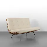 Carlo Hauner, A sofa, 1959, Rosewood, varnished tubular steel, fabric upholstered cushions