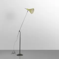 A floor lamp by Stilnovo, 1960s, Varnished cast iron, height-adjustable stem in painted and chromed brass,, offered Apr 2026