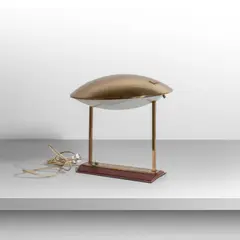 Stilnovo, A table lamp, '8050' model, 1960s, Brass, leather, and opaline perspex