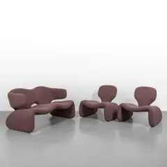 Olivier Mourgue, A sofa and two armchairs from the 'Djinn' series, 1960s, Metal structures, fabric upholstery