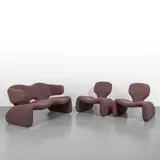 Olivier Mourgue, A sofa and two armchairs from the 'Djinn' series, 1960s, Metal structures, fabric upholstery