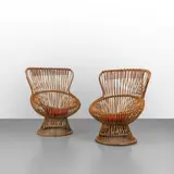 Franco Albini, A pair of 'Margherita' armchairs, 1951, Rattan, bamboo, woven cane
