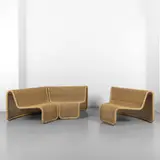 Tito Agnoli, A set of three corner 'P.3/A' armchairs, 1990s, Steel structures, 'Polycore Carbon' synthetic wicker coverings