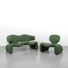 Olivier Mourgue, A sofa and an armchair from the 'Djinn' series, 1960s, Metal structures, fabric upholstery